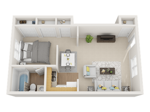 Floor plan for studio, 1 bath, 550 sqft